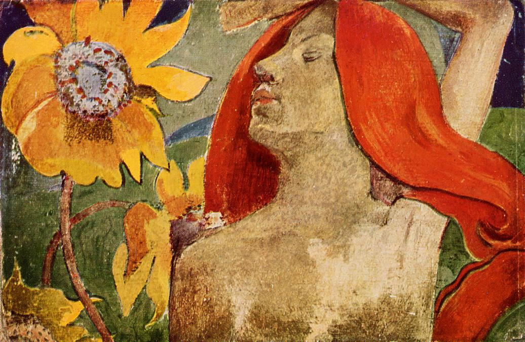 Redheaded woman and sunflowers 1890